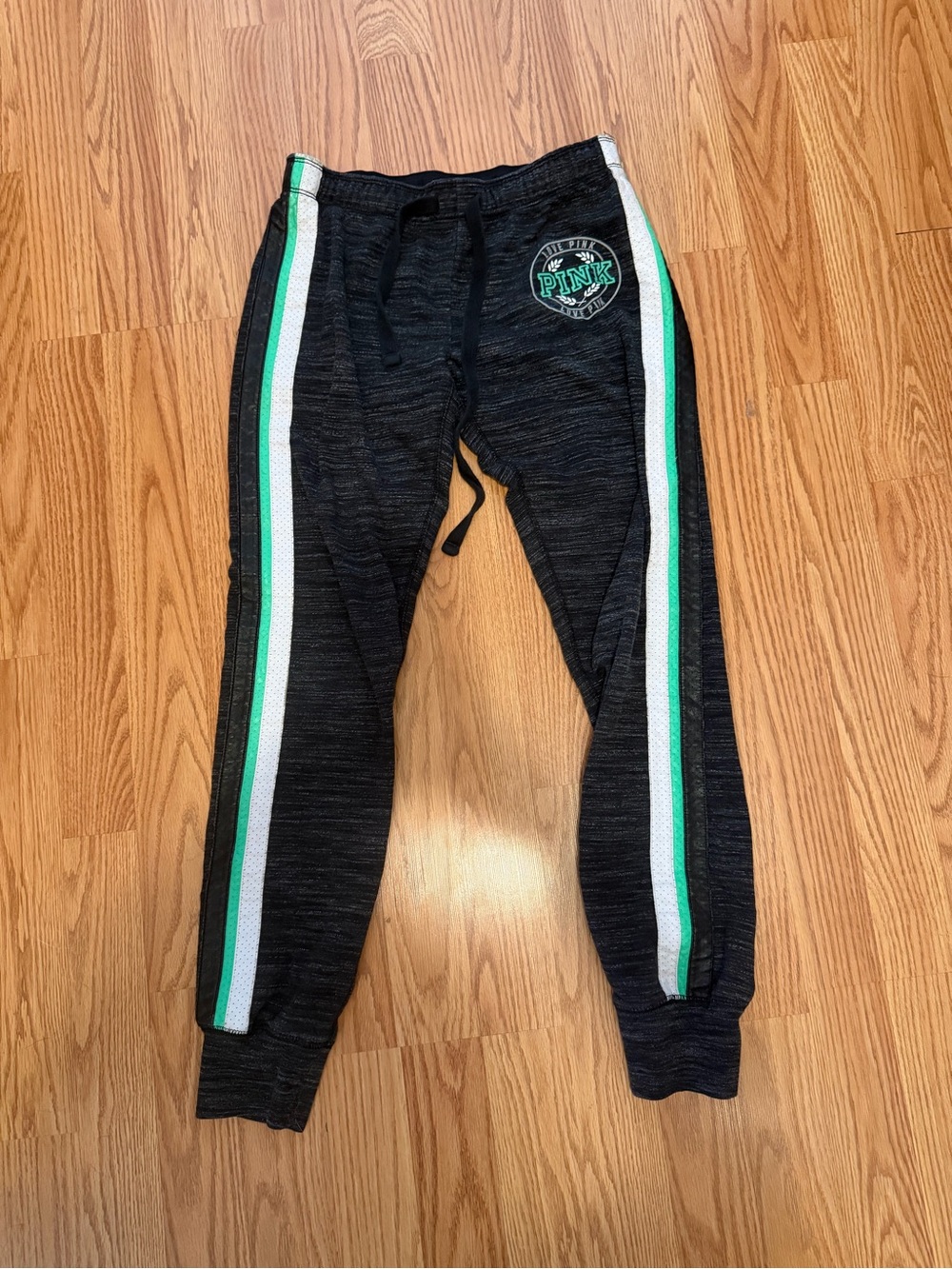 PINK Victoria's Secret Marled Gray Joggers with Green Stripe XS